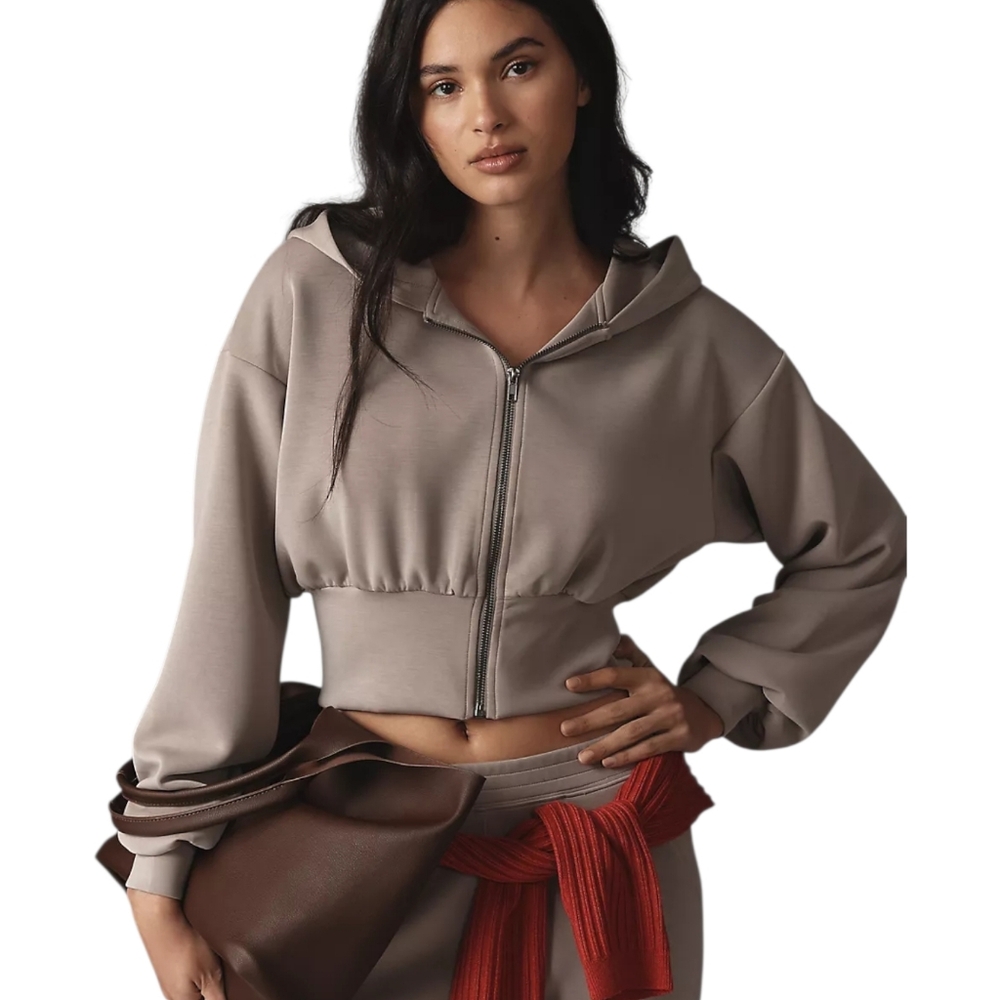 Spiritual Gangster Rhya Cropped Zip Hoodie Taupe Modal Athleisure XL NWOT